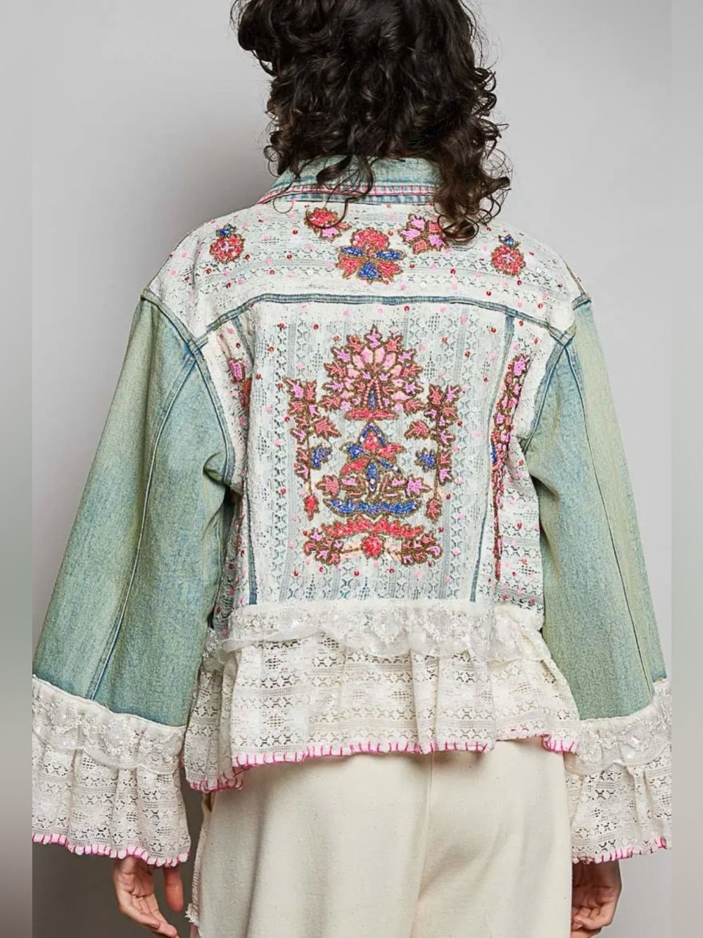 POL Embellished Beaded & Lace Denim Jacket - Picture 3 of 5